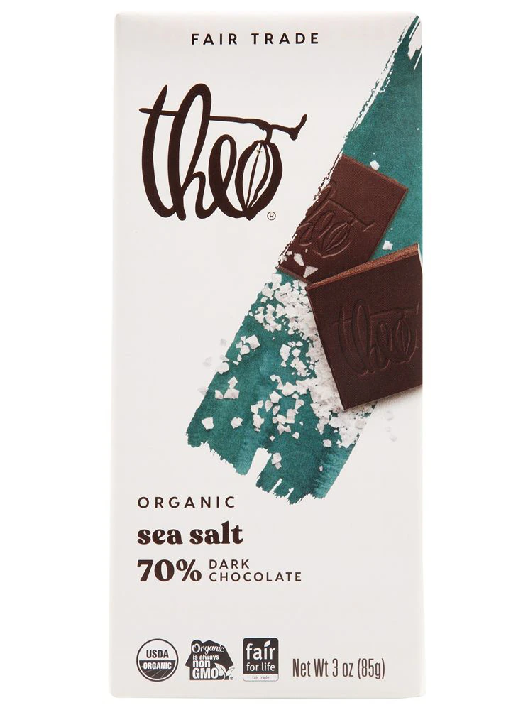 Theo Organic 70% Dark Chocolate Bar Sea Salt -- 3 oz