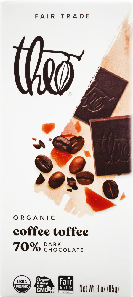 Theo Organic Coffee Toffee 70% Dark Chocolate -- 3 oz