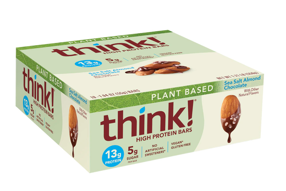 think! High Protein Plant-Based Bar Sea Salt Almond Chocolate -- 10 Bars