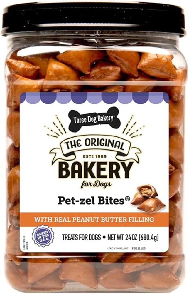 Three Dog Bakery Dog Treats Pet-zel Bites Real Peanut Butter Filling -- 24 oz