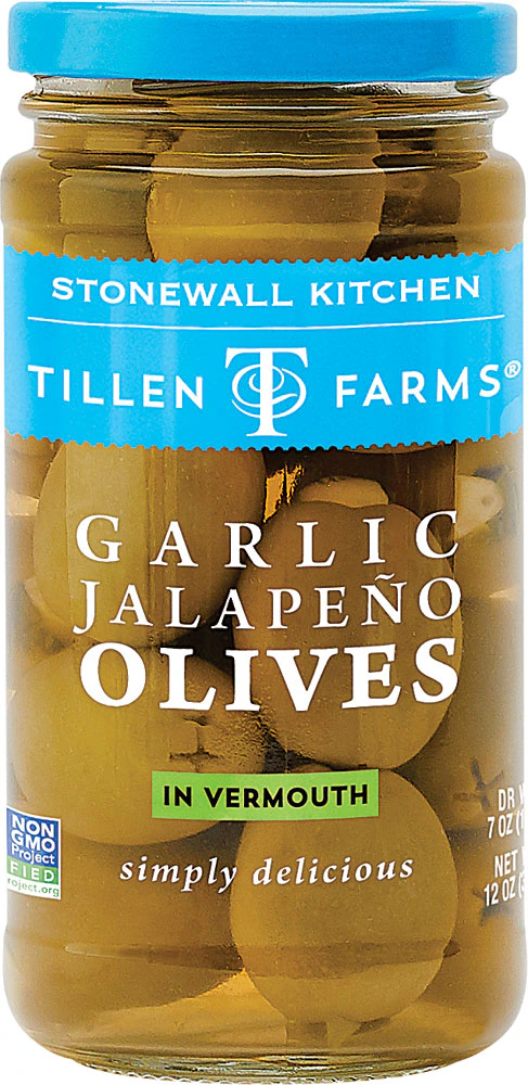 Tillen Farms Garlic Jalapeno Olives in Vermouth -- 12 oz