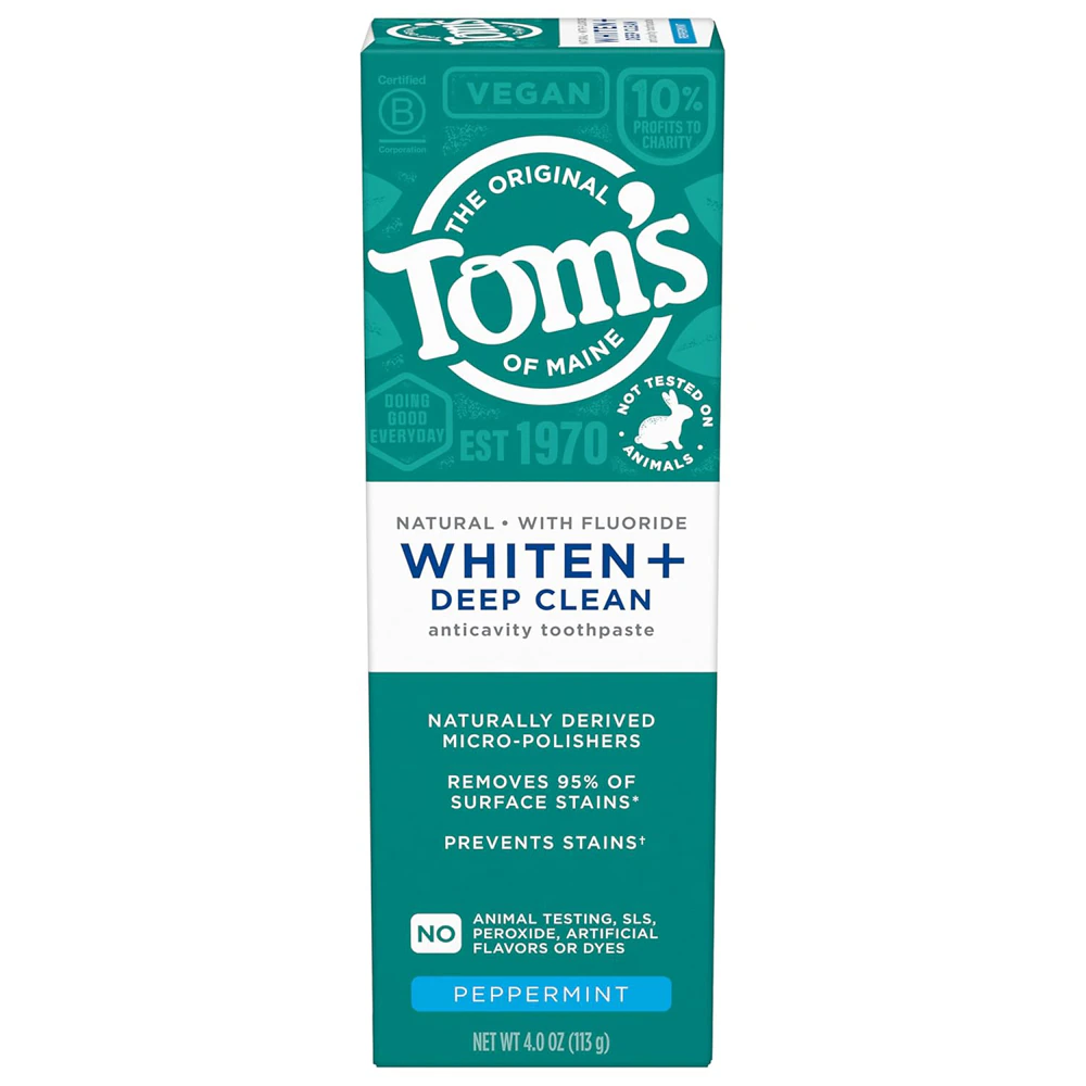 Tom's of Maine Whiten + Deep Clean Fluoride Toothpaste Peppermint -- 4 oz