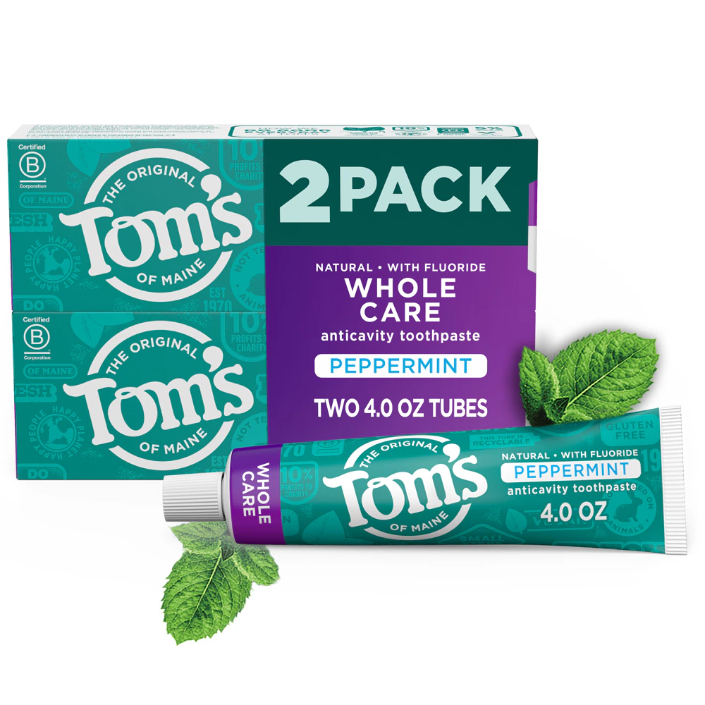 Tom's of Maine Whole Care Anticavity Toothpaste Peppermint -- 4 oz Each / Pack of 2