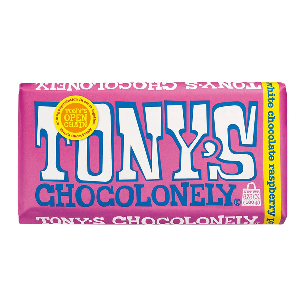 Tony's Chocolonely Bar White Chocolate Raspberry Popping Candy -- 6.35 oz