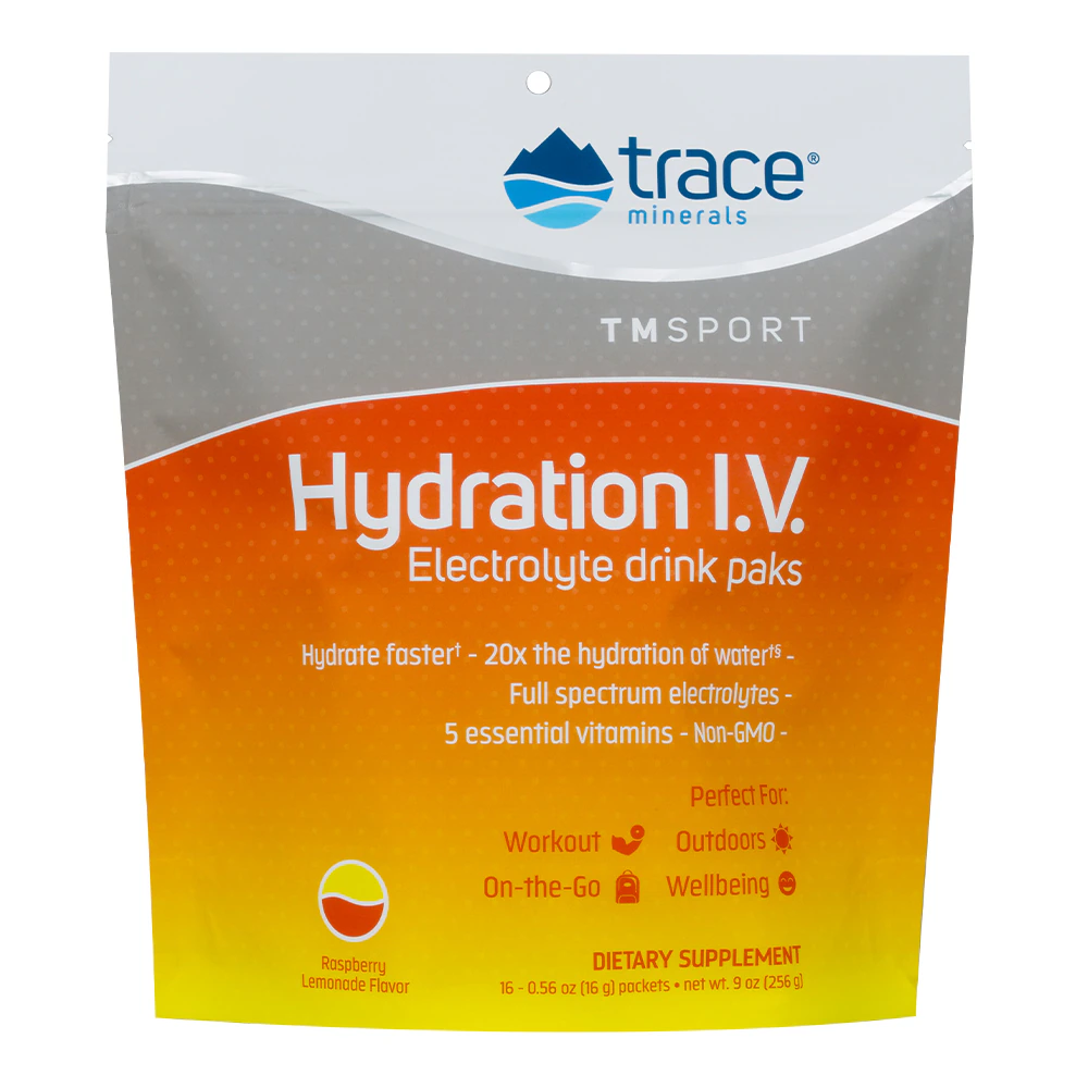 Trace Minerals Research Hydration I.V. Electrolyte Drink Paks Raspberry Lemonade -- 16 Packets