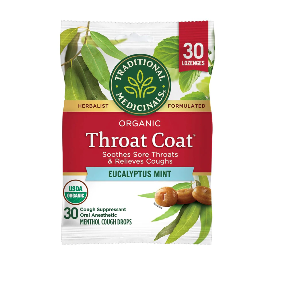 Traditional Medicinals Eucalyptus Mint Organic Throat Coat -- 30 Menthol Cough Drops