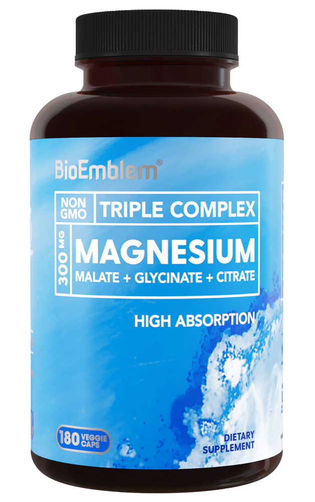 BioEmblem Triple Magnesium Complex Malate + Glycinate + Citrate -- 300 mg - 180 Veggie Caps