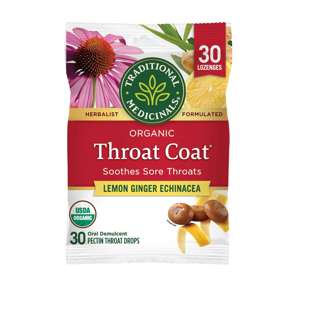 Traditional Medicinals Lemon Ginger Echinacea Throat Coat -- 30 Pectin Throat Drops