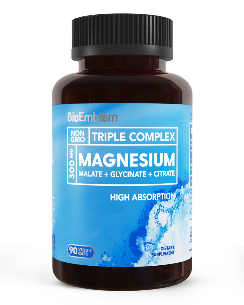 BioEmblem Triple Magnesium Complex Malate + Glycinate + Citrate -- 300 mg - 90 Veggie Caps