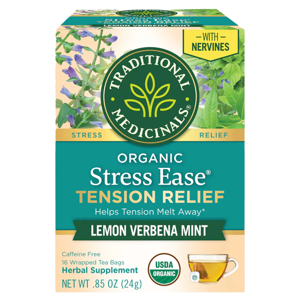 Traditional Medicinals Organic Stress Ease Herbal Tea Lemon Verbena Mint -- 16 Tea Bags