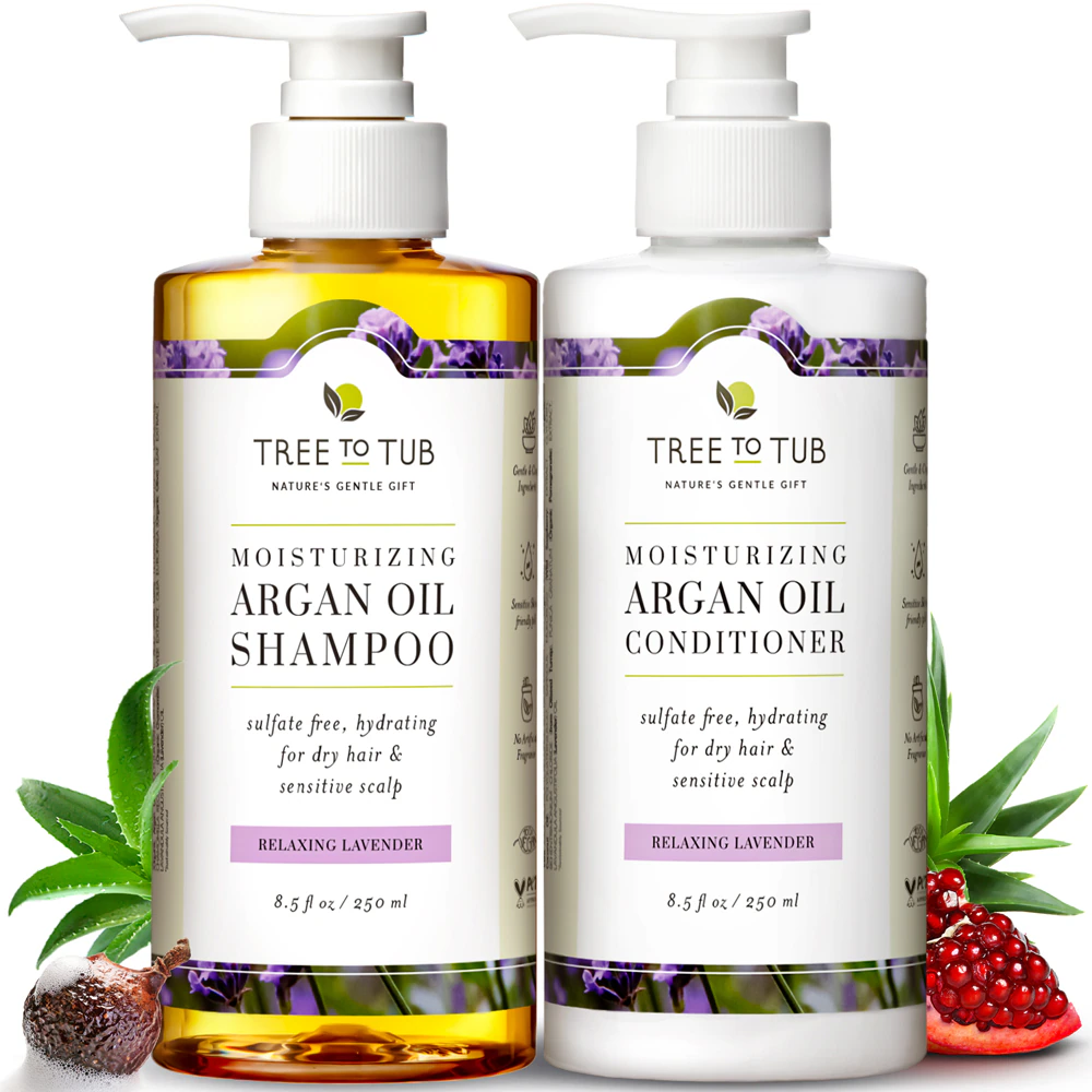 Tree to Tub Argan Oil Shampoo and Conditioner for Dry Hair & Scalp Set of 2 -- 8.5 fl oz Each (17 fl oz)