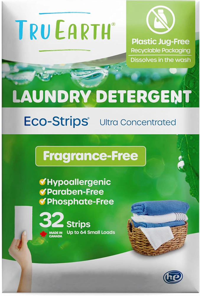 Tru Earth Laundry Detergent Ultra Concentrated 64 Loads Fragrance-Free -- 32 Strips