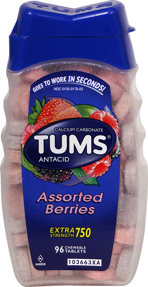 Tums Antacid Chewable Extra-Strength Tablets Assorted Berries -- 750 mg - 96 Chewable Tablets