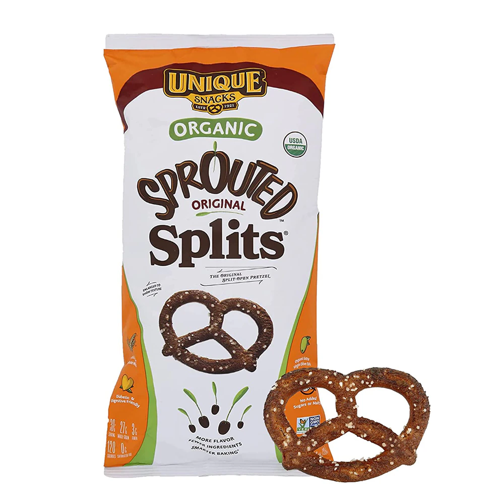 Unique Sprouted Whole Grain Wheat Pretzel Splits Original -- 8 oz