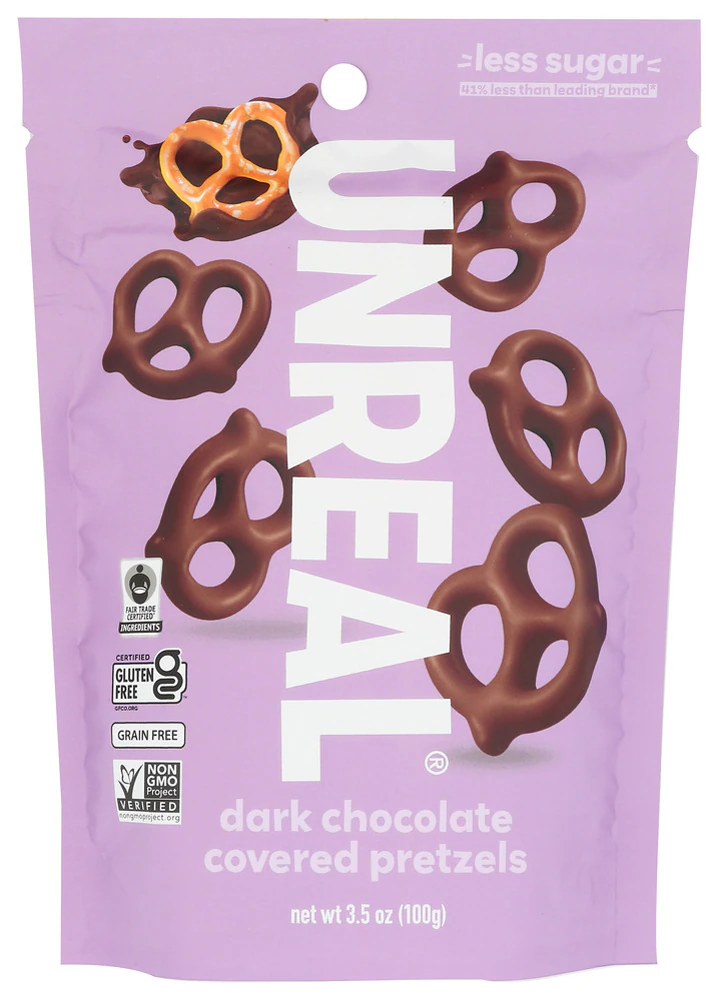 Unreal Chocolate Covered Pretzels Fair Trade Gluten Free Dark Chocolate -- 3.5 oz