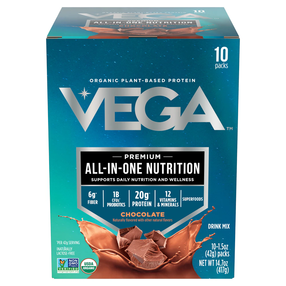 Vega Organic All-in-One Nutrition Vegan Protein Powder Chocolate -- 10 Packets
