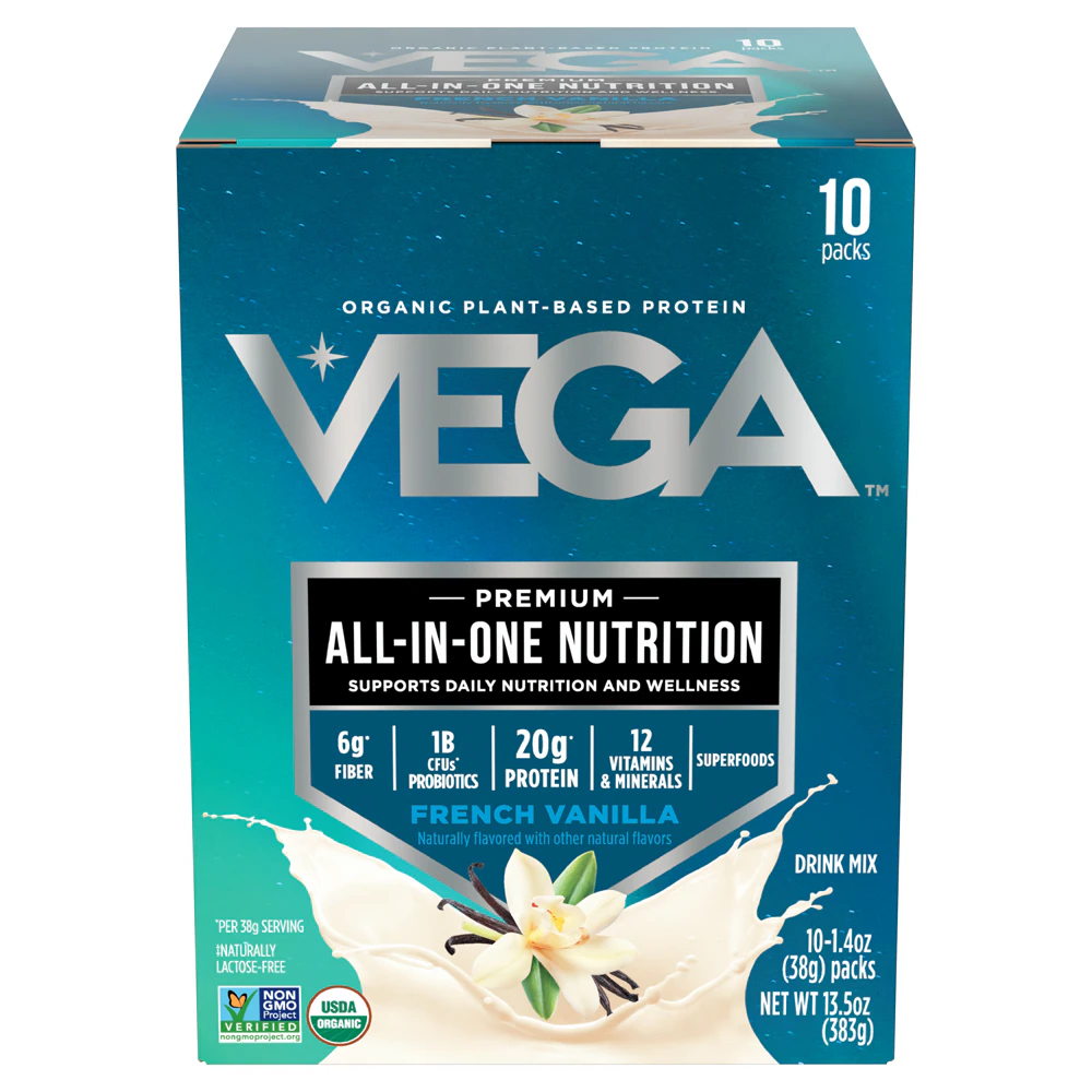 Vega Organic All-in-One Nutrition Vegan Protein Powder French Vanilla -- 10 Packets