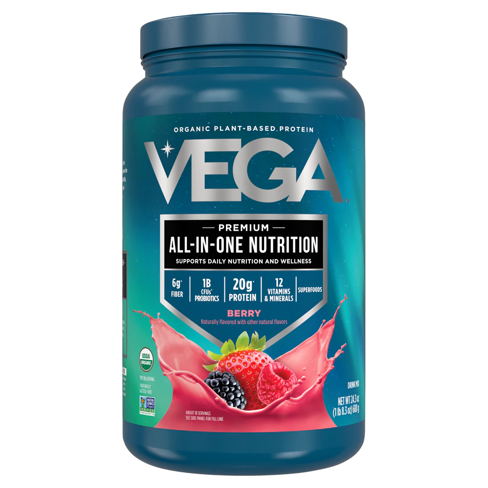 Vega Organic All-in-One Nutrition Vegan Protein Powder Berry -- 18 Servings