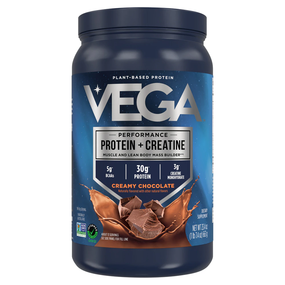 Vega Performance Protein + Creatine - Informed Sport Certified - Vegan Plant Protein Powder Creamy Chocolate -- 22 oz