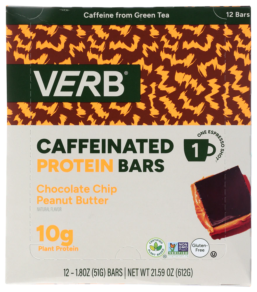 Verb Energy Caffeinated Protein Bar Chocolate Chip Peanut Butter -- 12 Bars