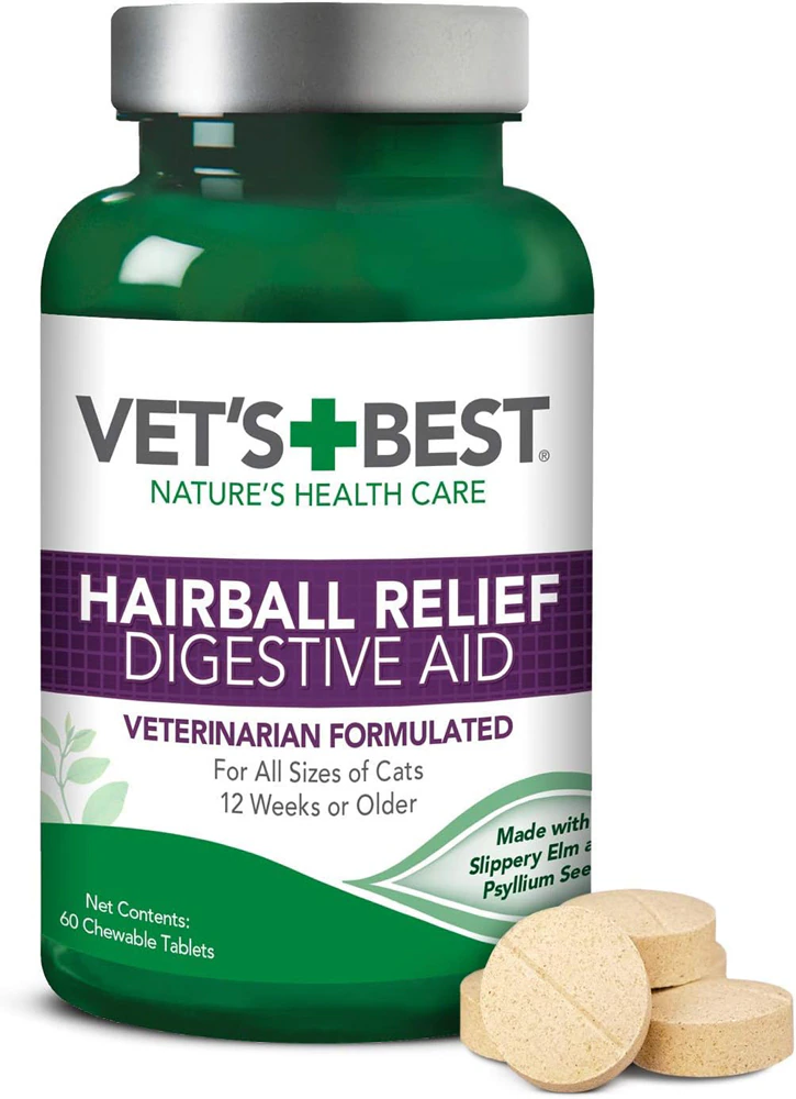 Vet's Best Hairball Relief Natural Digestive Aid for Cats -- 60 Chewable Tablets