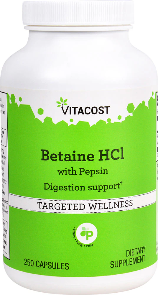 Vitacost Betaine HCl with Pepsin -- 250 Capsules