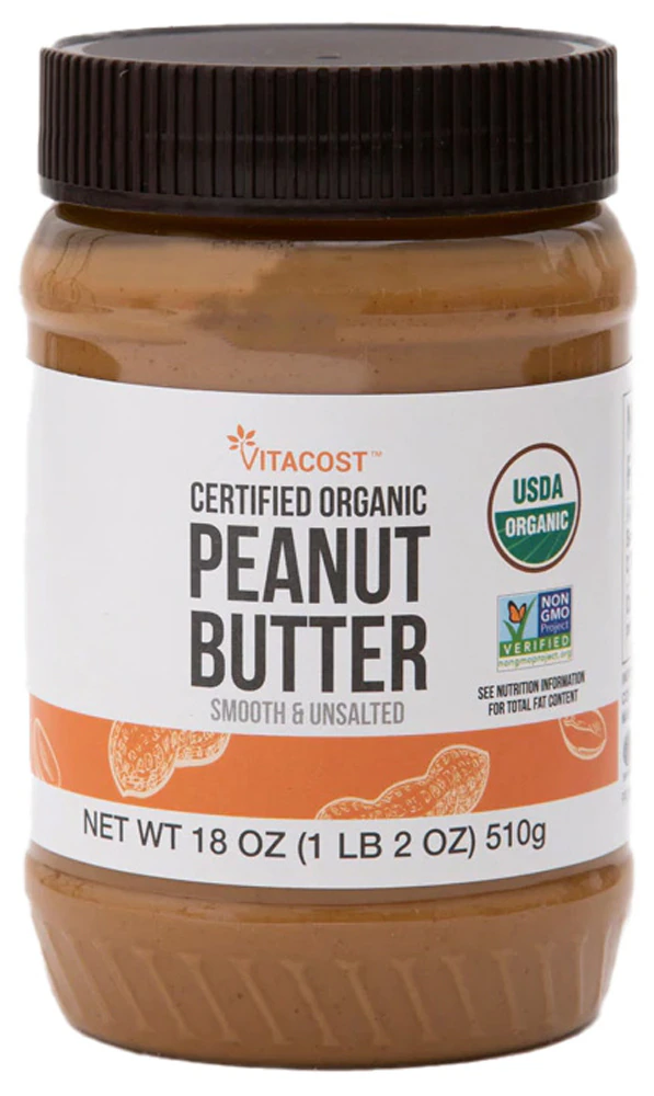 Vitacost Certified Organic Non-GMO Peanut Butter Smooth Unsalted -- 18 oz