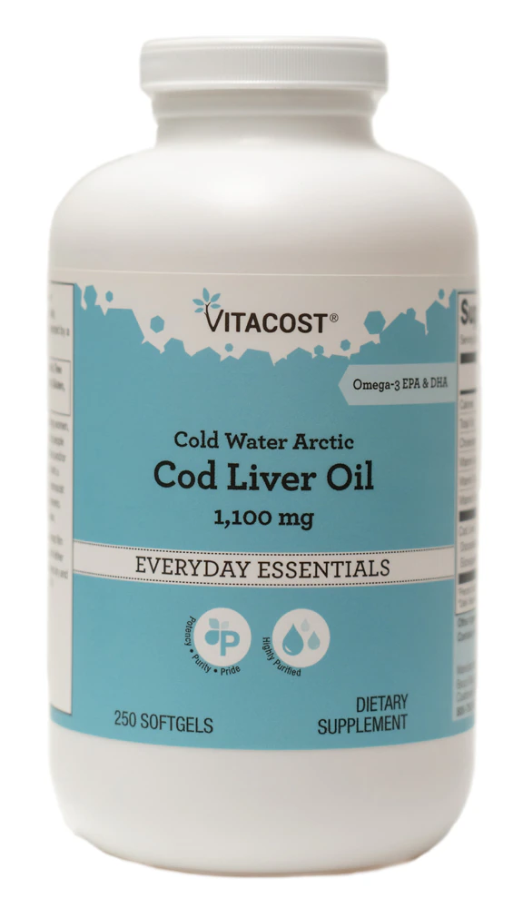 Vitacost Cold Water Arctic Cod Liver Oil -- 1100 mg - 250 Softgels