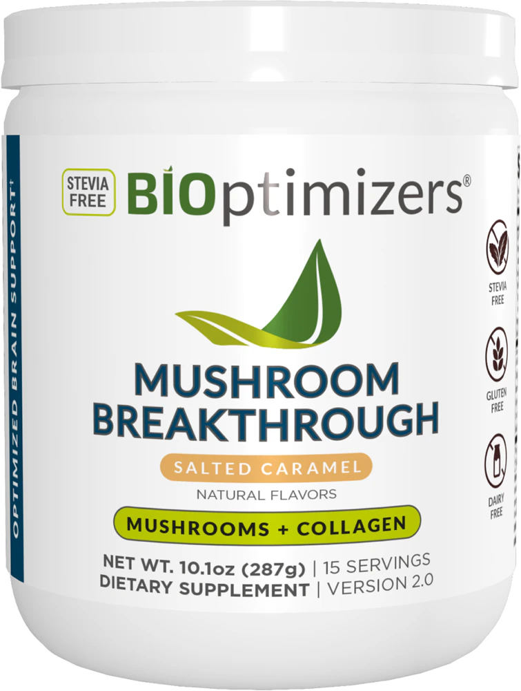 BIOptimizers Mushroom Breakthrough - Mushrooms + Collagen Powder Salted Caramel -- 15 Servings