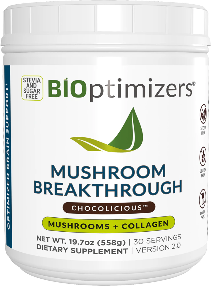 BIOptimizers Mushroom Breakthrough - Mushrooms + Collagen Powder Chocolicious -- 30 Servings