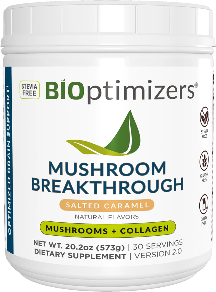BIOptimizers Mushroom Breakthrough - Mushrooms + Collagen Powder Salted Caramel -- 30 Servings