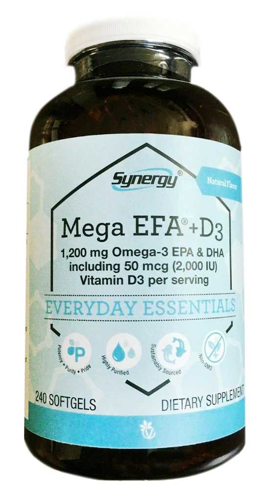 Vitacost-Synergy Mega EFA + D3 1200 mg Omega-3 EPA & DHA - 50 mcg D3 per serving -- 240 Softgels