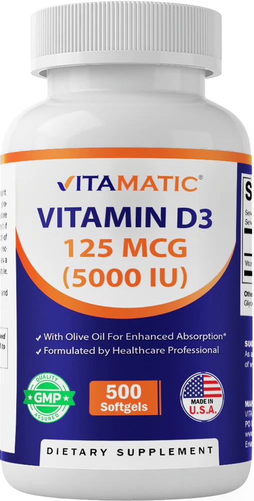 Vitamatic Vitamin D3 -- 5000 IU (125 mcg) - 500 Softgels