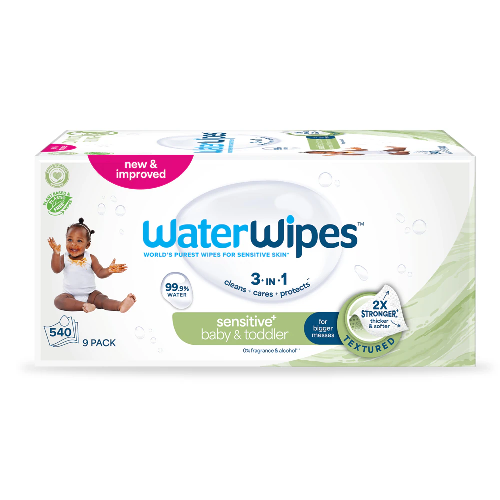 WaterWipes Sensitive+ Baby & Toddler Wipes 99.9% Water Textured Unscented -- 540 Wipes