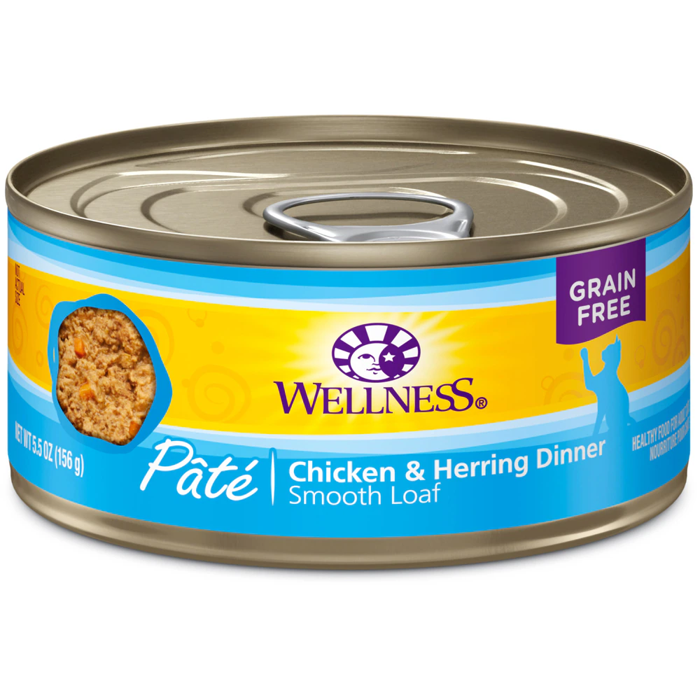 Wellness Wet Cat Food Grain Free Pate Chicken and Herring -- 5.5 oz