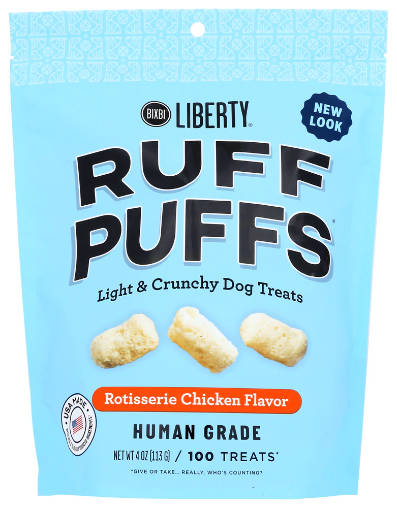 Bixbi Liberty Ruff Puffs Dog Treats Light & Crunchy Rotisserie Chicken -- 4 oz