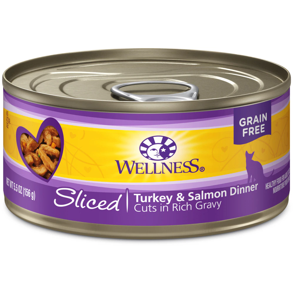 Wellness Wet Cat Food Grain Free Sliced Turkey Salmon -- 5.5 oz