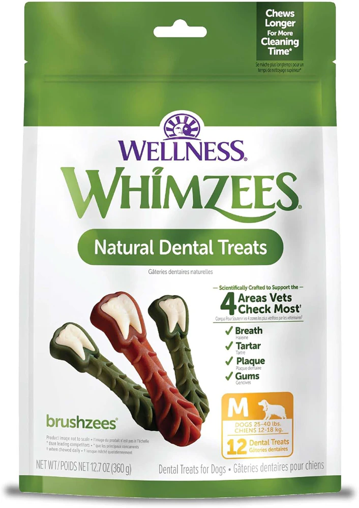 Wellness Whimzees Brushzees Dental Chews Dogs 25-40 Lbs 7 Dog Treats - Medium
