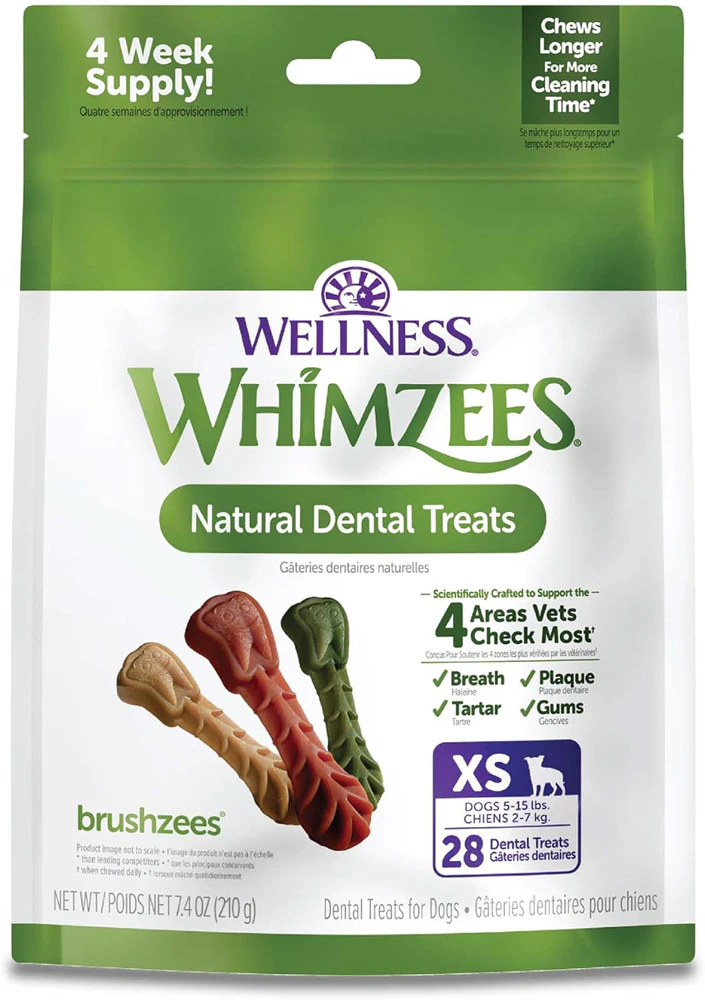 Wellness Whimzees Brushzees Dental Chews Dogs 5-15 Lbs 28 Dog Treats - Extra Small