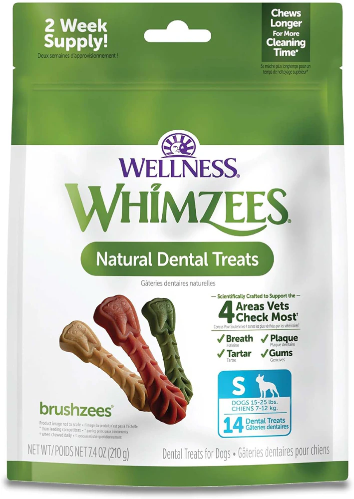 Wellness Whimzees Brushzees Natural Dental Treats for Dogs 15-25 Lbs - 14 Dental Treats -- 24 oz