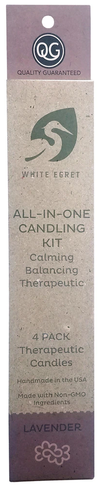 White Egret Therapeutic All-in-One Ear Candling Kit Lavender -- 4 Candles