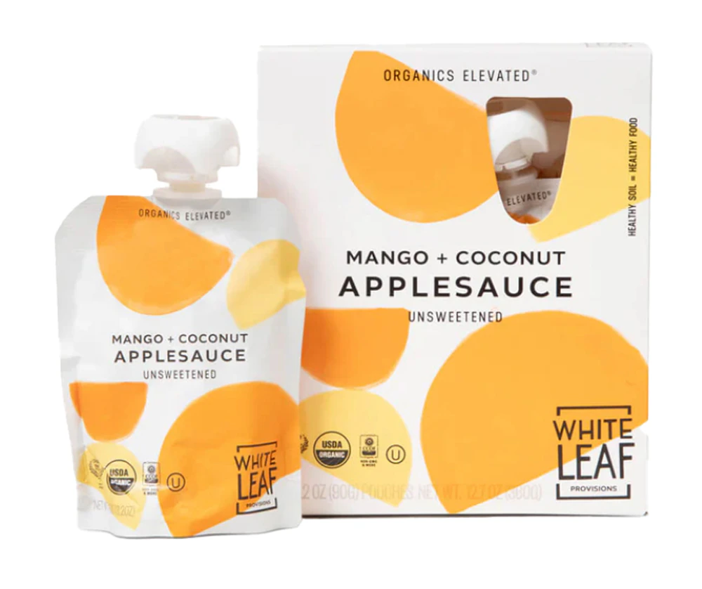White Leaf Provisions Apple Sauce Organic Unsweetened Apple Mango Coconut -- 4 Pouches