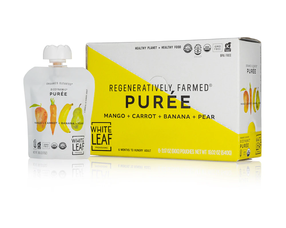 White Leaf Provisions Baby Food Organic Puree 6+ Months Mango Carrot Banana Pear -- 6 Pouches