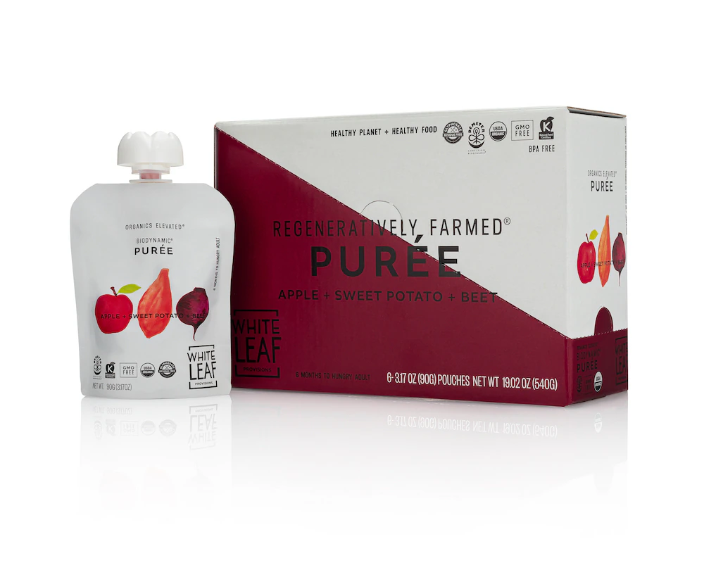 White Leaf Provisions Baby Food Organic Puree 6+ Months Apple Sweet Potato Beet -- 6 Pouches