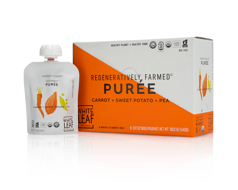 White Leaf Provisions Baby Food Organic Puree 6+ Months Carrot Sweet Potato Pea -- 6 Pouches