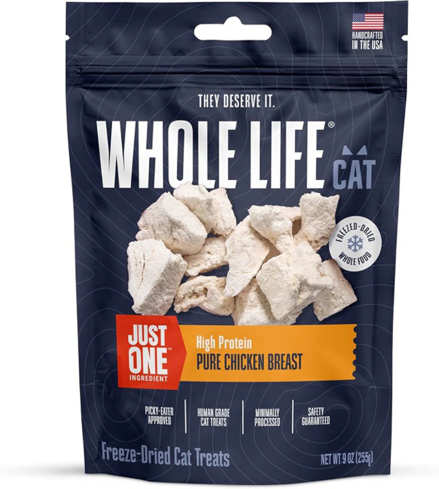 Whole Life Pet Cat Treats One Ingredient High Protein Pure Chicken Breast -- 9 oz
