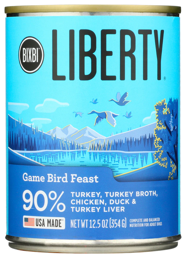 Bixbi Liberty Wet Dog Food 90% Turkey Turkey Broth Chicken Duck & Turkey Liver Game Bird Feast -- 12.5 oz