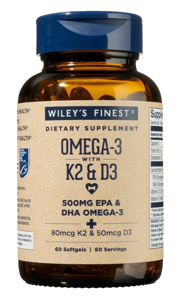 Wiley's Finest Wild Alaskan Fish Oil Vitamin K2 -- 60 Softgels