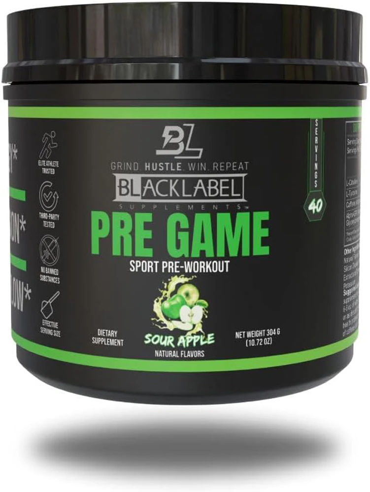 BlackLabel Supplements Pre Game - NSF Certified for Sport Sour Apple -- 40 Servings