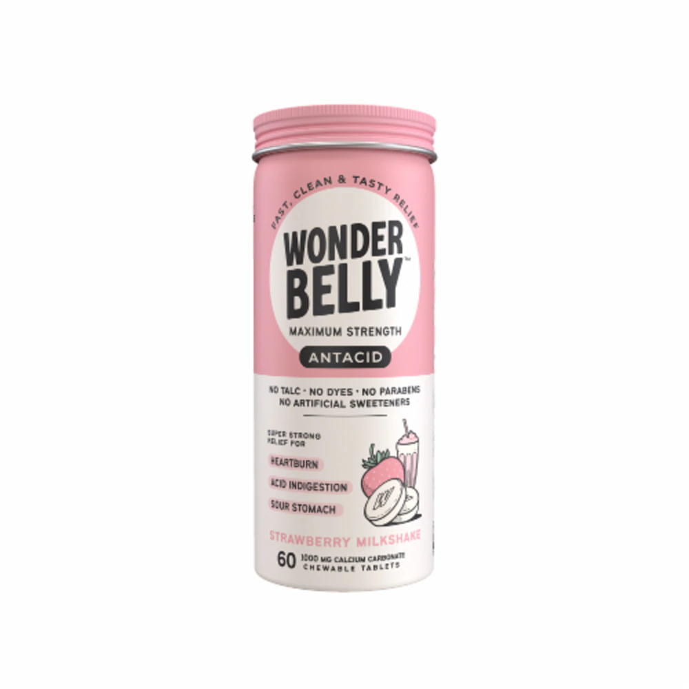Wonderbelly Antacid Chewable Tablets Strawberry Milkshake -- 1000 mg - 60 Chewable Tablets